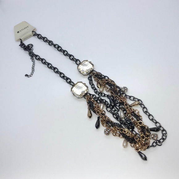 Pewter, gold chunky necklace with neck clasp - Picture 4 of 7